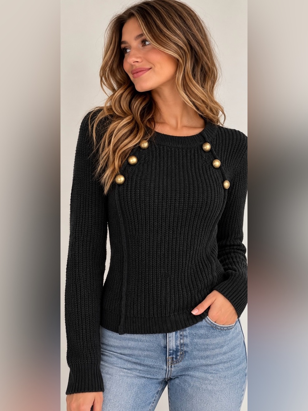 Abercrombie & Fitch Black Ribbed Button Shoulder Sweater XXS Y2K Preppy